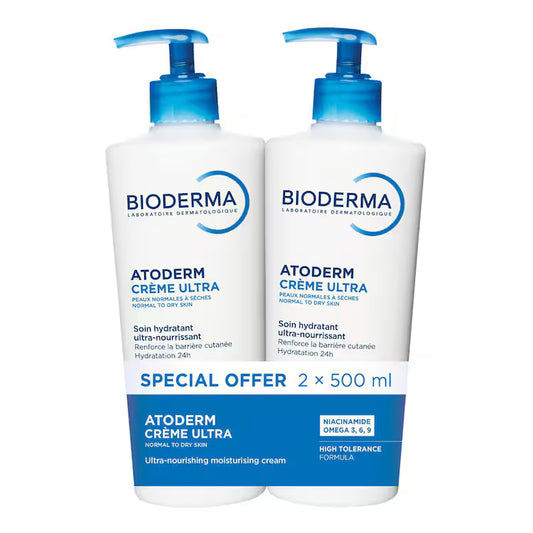 Bioderma Atoderm Crème Ultra-Nourrissante Kit 2x500ml peaux sèches sensibles sans parfum ParaDermia
