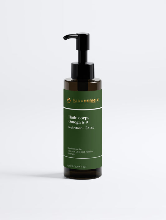 Huile de Corps Omega 6-9 Paradermia 150ml, flacon avec pompe, vue de face